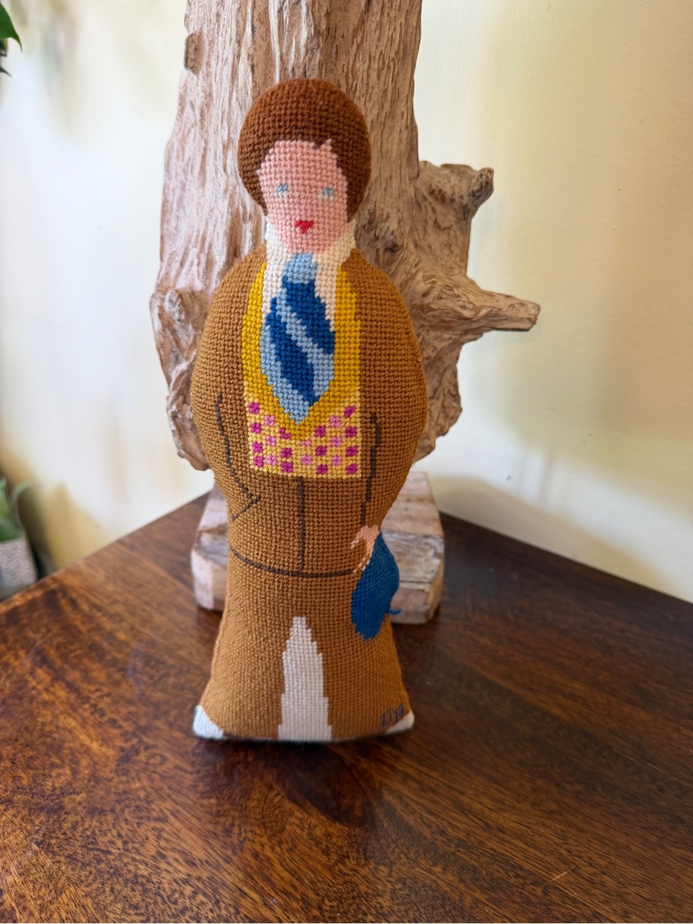 Vintage needlepoint doll figure
